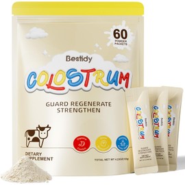 Bestidy Colostrum Supplement,Pure 40% IgG Colostrum Powder for Gut, Hair Growth, Beauty, Individually Packaged,Natural Superfood Bovine Colostrum Powder,(60 Servings) 4.23 Oz