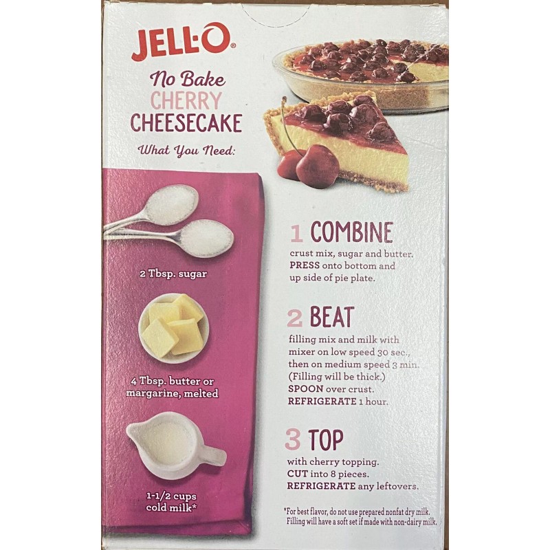JELL-O 2x Jello No Bake CHERRY CHEESECAKE Jell-O 17.8 oz