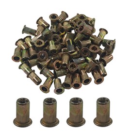STFRBTH 110PCS 10#-24 UNC Rivet Nuts, Carbon Steel Flat Head Threaded Insert with Knurled Body, Zinc Plated Rivnut Kit for Metal & Wood Applications