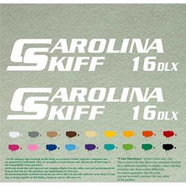 Pair of Carolina Skiff DLX 16 Compatible Replacement Boat Decals Vinyl Stickers Outboard Motor Set of 2 (22" X 4", White 010)