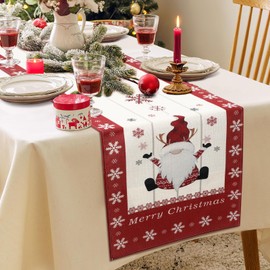 ROLOSI Merry Christmas Table Runner Seasonal Winter Holiday Kitchen Dining Table Runner Santa Claus Snowflakes Pattern Table Decoration for Home Party Holiday 13 x 72 inch