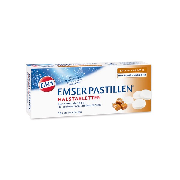 Emser Pastillen Salted Caramel Neck Tablets - For Sore Throat, Cough and Heavy Voice Load - Pack of 30