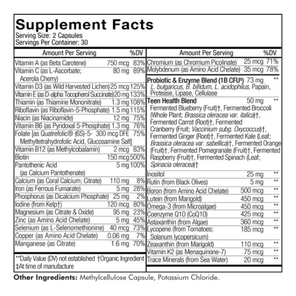 Suplemento Multivitamínico Diario Codeage Teens 60 Cápsulas