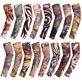 Bvxchg Set Art Fake Tattoo Sleeves Temporary Tattoo Arm Sleeves Body Art Stocking Covers for Adults – 16 Pieces Random Pattern, multicoloured
