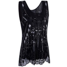 Vijiv Womens 1920s Vintage Beaded Tops Art Deco Sleeveless Embellished Sparkly Sequin Vest Tank Top