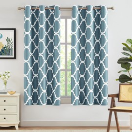 Melodieux Moroccan Fashion Thermal Insulated Room Darkening Blackout Grommet Curtains for Living Room, 42 by 63 Inch, Dusty Teal (2 Panels)