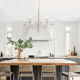 ZIRALIO 6-Light French Country Chandelier Farmhouse Rustic Distressed Wood Chandelier Vintage Modern Candle Style Wooden Metal Chandeliers for Dining Room, Living Room, Kitchen Island, Bedroom, E12