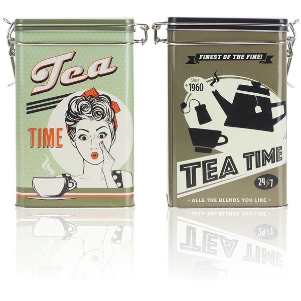 com-four® 2 x Metal Storage Jars - Tea Canister with