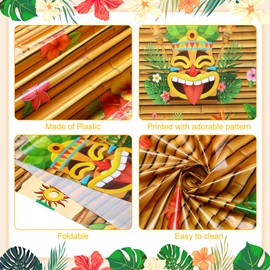 Frienda Tiki Tablecloth Decorations Luau Table Cover Hawaiian Party Plastic Table Cloth Disposable Tiki Totem Decor for Hawaii Beach Tropical Decoration Supplies Aloha(Trendy Style,6 Pieces)