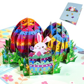 Della Stella Easter Pop Up Card, 3D Easter Eggs Bunny Greeting Cards,Religious Easter Cards, Easter Bunny Card with Envelopes,Pop Up Greeting Cards for Wife/Husband/Granddaughter/Kids (Colorful eggs)