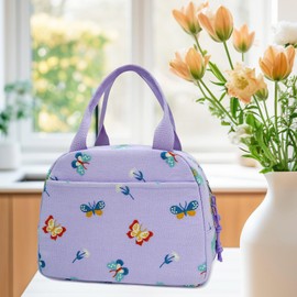 Lunch Bag for Women Cute Embroidered Butterfly Lunch Box Insulated Leakproof Purple Lunch Tote Bag for Adult Large Lunch Sack Bag Reusable Lunch Bags for Work Picnic Travel Butterfly Gifts