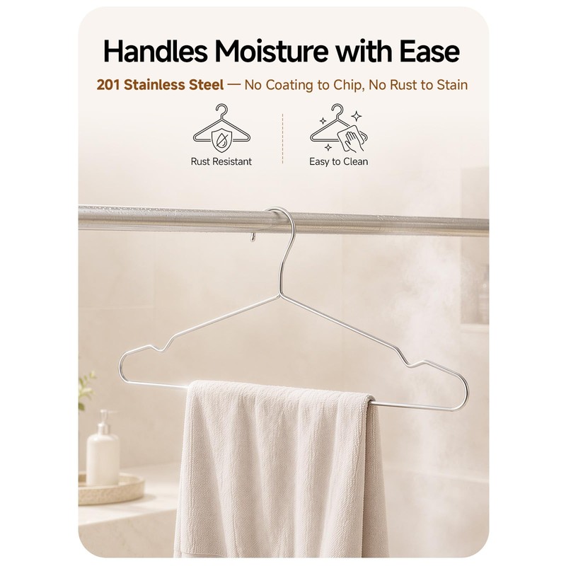 Baseca Metal Hangers 20 Pack, 4mm Heavy Duty 201 Stainless