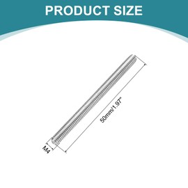 sourcing map 20pcs Fully Threaded Rod, M4 x 50mm 201 Stainless Steel Right Hand Threads Rods with Nuts and Flat Washer Fully Studding Rod Bar for Clamps, Hangers and U-Bolts