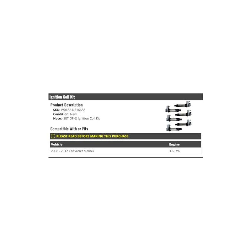 Ignition Coil Kit - 6-Piece - Compatible with 2008-2012 Chevy