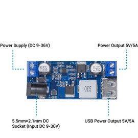 ICQUANZX DC 6V 9V 12V 24V to DC 5V 5A Buck Converter Module, 9-36V Step Down to USB 5V Transformer Dual Output Voltage Regulator Board