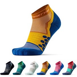 Thirty48 - Calcetines de compresión de corte bajo para hombre y mujer, más compresión donde sea necesario, [1 Pair] Mustard/Navy, X-Large