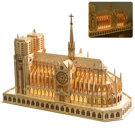 Leopmase 3D Wooden Puzzles for Adults,Notre Dame de Paris Church Model Kit for Adults to Build,Led Light DIY Games Gift on Birthday Christmas,Building Puzzle 266 Pcs