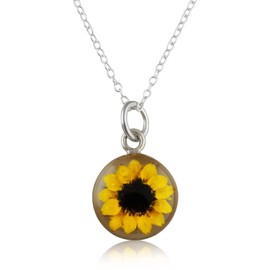 FashionJunkie4Life Sunflower Necklace, Sterling Silver Sunflower Necklaces for Women, 18” Chain with Sunflower Charm