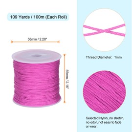 QUARKZMAN 1 mm Nylon String Cord 109 Yards Nylon Satin String Bracelet String Chinese Knotting Cord Beading Thread for Jewellery Making Braided Necklaces Macrame Trim Craft Hot Pink