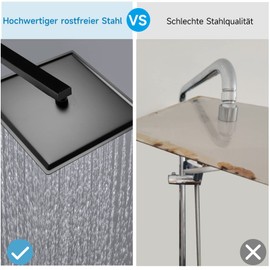 HAUSPROFI Shower Head 8 Inch Made of 304 Stainless Steel - Rain Shower Head with Self-Cleaning Nozzles - Square Shower Head Luxury Rain Shower Head - Matte Black (20 cm)