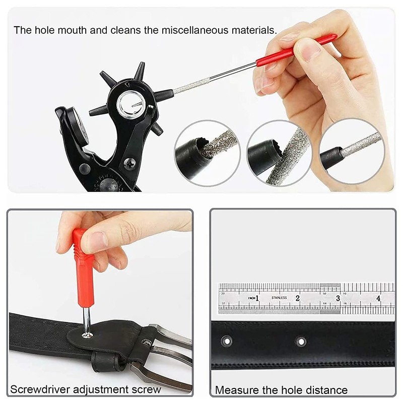 Leather Hole Punch, Belt Hole Puncher for Leather, Revolving Punch