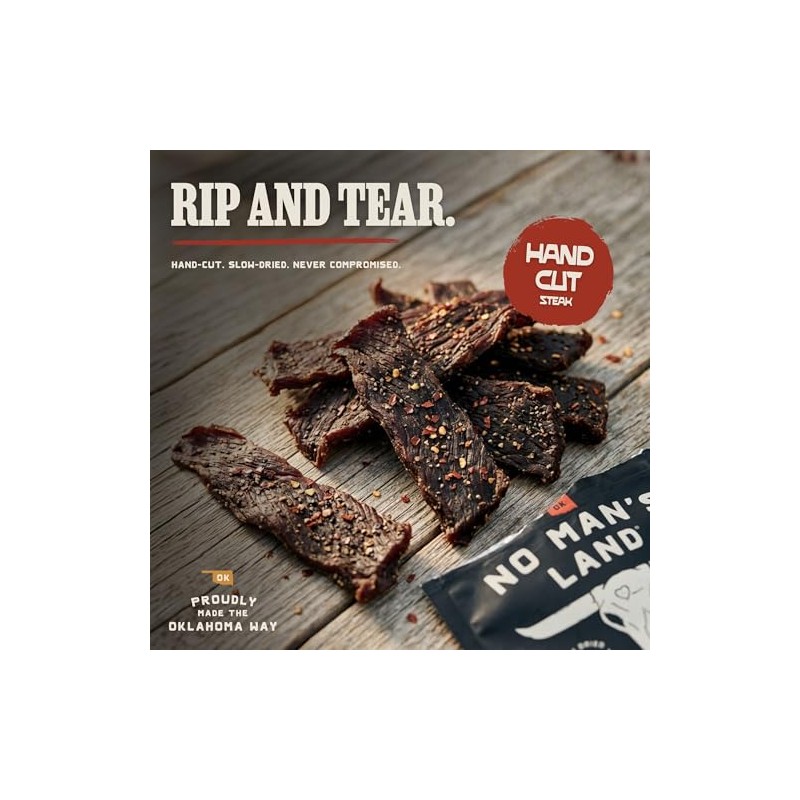 No Man's Land Crushed Red Pepper Beef Jerky, Hand-Cut Steak,