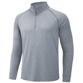 TACVASEN 1/4 Zip Pullover Mens Long Sleeve Golf Jumper Half Zip Gym Top Quick Dry Running Top UPF50+ Light Grey,L