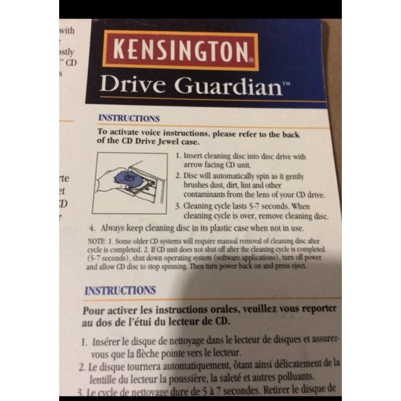 KENSINGTON Drive Guardian CD Drive Cleaner w/ On-Disc Voice Instruction