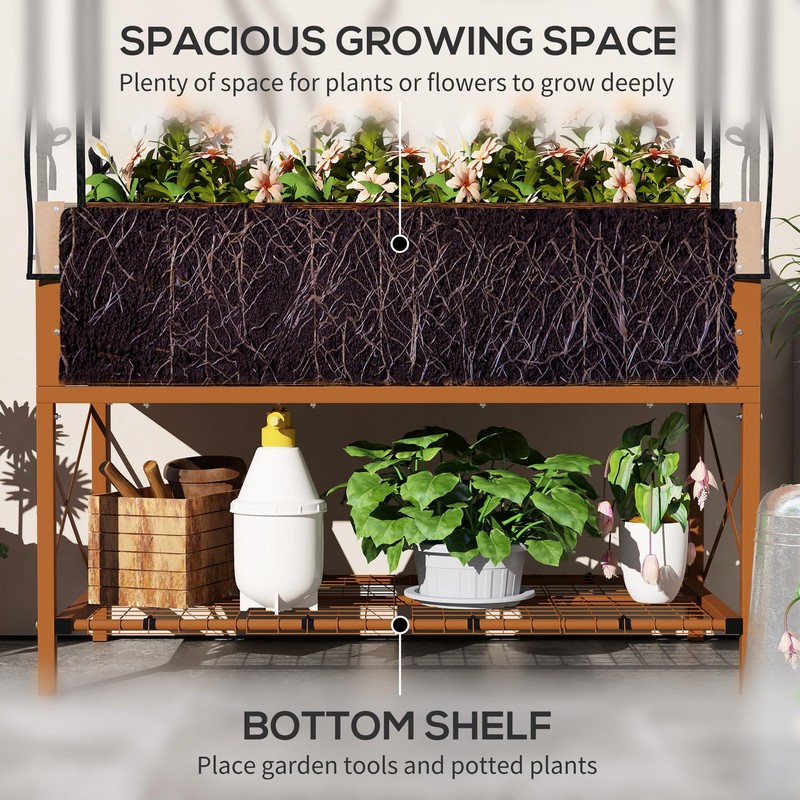 Outsunny Raised Garden Bed with Cover and Storage Shelf, Rectangular