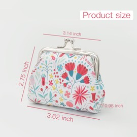 FuninCrea 2 Pcs Coin Purse for Women, Faux Leather Coin Purses with Kiss Lock, Floral Pattern Change and Coin Wallet Double Clasp Closure Mini Purse for Cash, Coin, Key (Style 3)