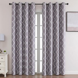 BULLPRINCESS Blackout Curtains 63 Inch Length 2 Panels Set for Living Room, Moroccan Style Thermal Insulated Grommet Curtains Moroccan Style, Grey, W 52xL 63 Inch