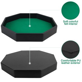 RERIVER Dice Rolling Tray, Green Felt Lined PU Leather Octagon Dice Tray for Dungeon Crawler Games