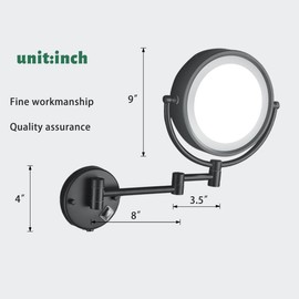 Cavoli Hardwire LED Lighted Wall Mount Gold Makeup Mirror with 10x Magnification for Bathroom and Bedroom,13" Extendable Arm (Black)