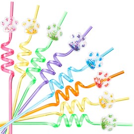 Snowfall 12 Pcs Glitter Party Favors Straws for Princess Theme Birthday Party Supplies, Plastic Drinking Straws for Welcome Back to School Supplies Gift (Paw)