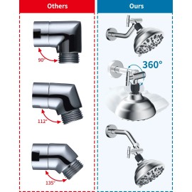HIbbent All Metal Shower Head Elbow Adapter,360 °Adjustable Swivel Showerhead Adapter - Chrome