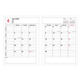 MARK'S 26WDR-NB11-PK 2026 Notebook Calendar Schedule Book, Starts January 2026, Monthly Block, B6 Variant, S, Portrait Style, Pink
