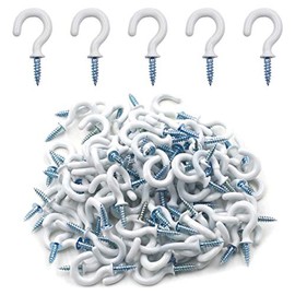 Biaungdo 100Pcs Vinyl Coated Metal Cup Hook 3/4", Screw-in Ceiling Hooks for Hanging (White)