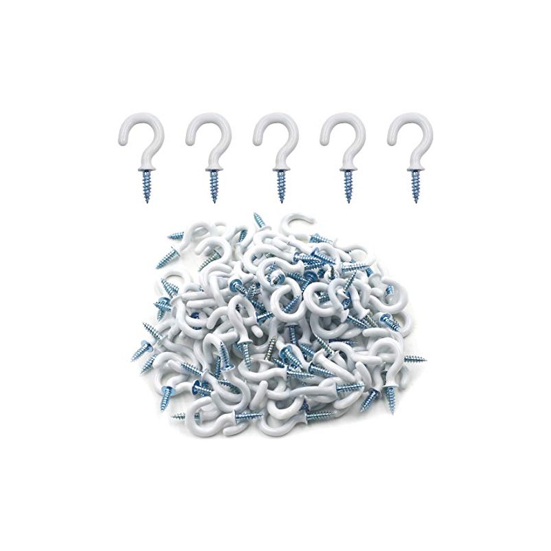 Biaungdo 100Pcs Vinyl Coated Metal Cup Hook 3/4", Screw-in Ceiling