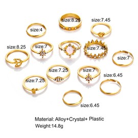 Yheakne Boho Rings Set Gold Rhinestone Knuckle Rings Stacking Crystal Midi Finger Rings Fashion Rings Accessories for Women and Teen Girls (Style A)