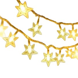 Star String Lights, 33ft 100 LED 8 Modes Star Fairy Lights Battery Operated Waterproof Indoor Outdoor for Bedroom Patio Party Wedding Tent Loft Bed Xmas Tree Decor, Warm White