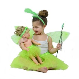 The New York Doll Collection Green Fairy/Pixie Dress up Costume for Girls - Kids Matching Pretend Play Outfit