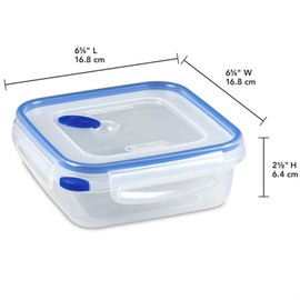 Sterilite Ultra-Seal 4 Cup Square, Airtight Food Storage Container, Latching Lid, Microwave and Dishwasher Safe, Clear With Blue Gasket, 6-Pack