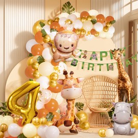 4th Birthday Boy Girl 4 Year Jungle Birthday Decoration Forest Animals, Safari Balloons 4 Children's Birthday Decoration, Animals Birthday Decoration
