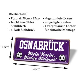 Osnabrück Fan Tin Sign - Retro Football Sign - Decorative Fan Item for Living Room Children's Room Workshop - Great Gift Idea for Big and Small Osnabrücker Football Fans - 28 x 12 cm