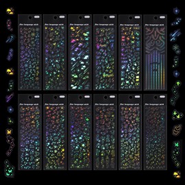 48Sheets Holographic Deco Stickers Korean Stickers Self Adhesive Glitter Sticker, Cute Decals for Album Scrapbook Journal Planner for DIY Decoration