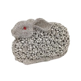 Cute Rabbit Evening Bag Bunny Rhinestone Purse Animal Crystal Clutch for Party Wedding Prom Handbag(Silver)