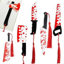 Horror Knife Acrylic Bookmark Set, Tassel Bookmarks for Halloween Fans