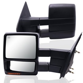 Towing Mirrors a Pair Compatible with Ford F150 2007-2014, Puddle Light, Amber Turn Signal, Electric Adjustable Glass, Heated, Telescopic & Folding,Dual Mirrors
