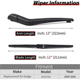 Replacement for 2009-2020 Dodge Journey Vehicles, Rear Windshield Back Wiper Arm Blade Set - OTUAYAUTO Factory OEM Replacement 68040371AA