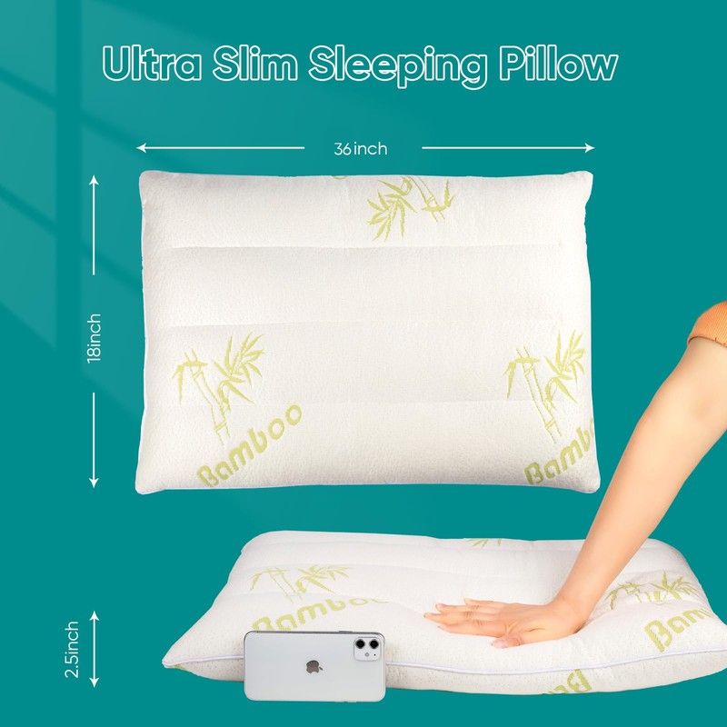 MINUPWELL Ultra Thin Pillows, Flat Pillows for Sleeping Thin, 7D